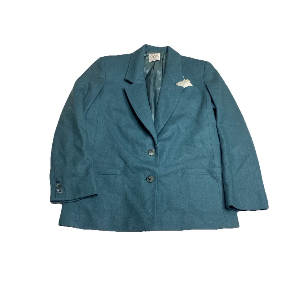 Koret Career Women's Sz 8P 2-Piece Jacket Skirt Suit Set Blue VTG 100% Wool SEE